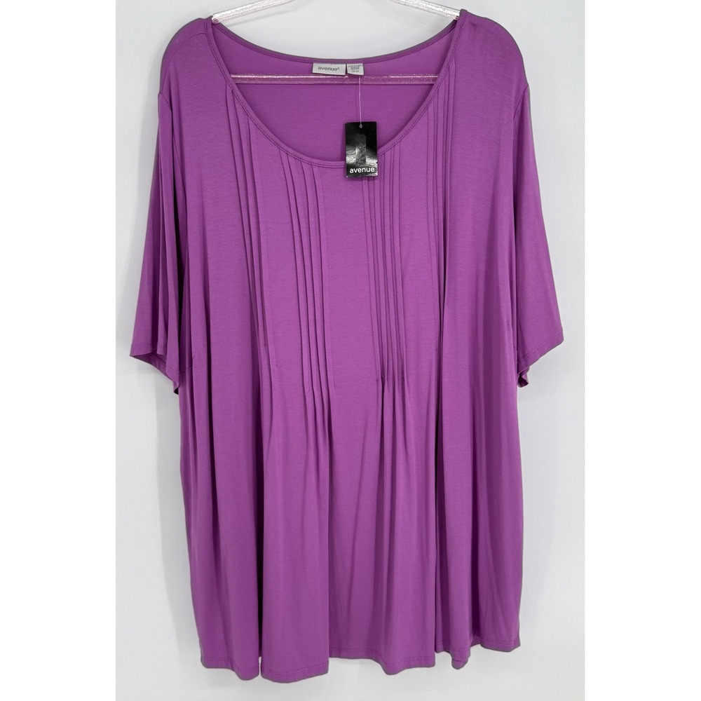 Avenue Womens Plus Iris Orchid Purple‎ Pleated Front Knit Tunic Top Sz 22/24 NEW